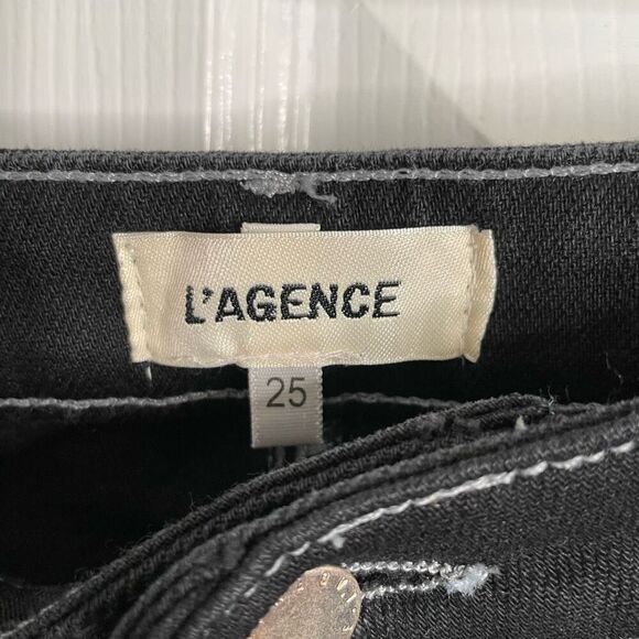 L'AGENCE Womens Lenora Seamed Flare Jeans 25 Black White Stitching Stretchy - Picture 3 of 5